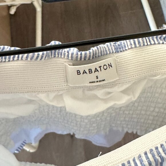 Aritzia Babaton Eckerd Blouse Strapless, flowy crop top Size S, Beaumont Stripe - Picture 4 of 4